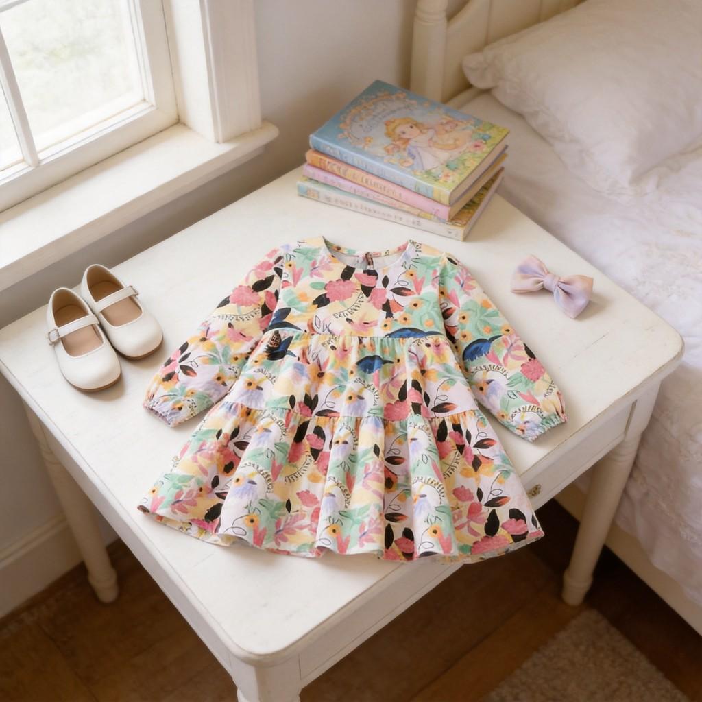 Girl Dress With Cotton Fabric For Princess Style Casual Wear