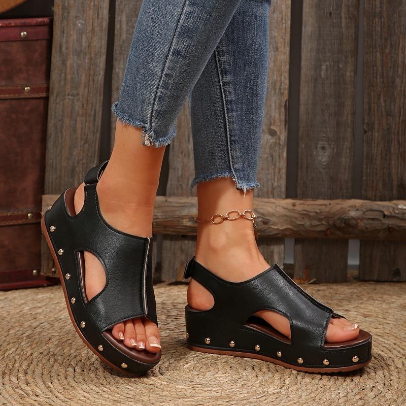 Dámské letní platformové sandály plus size s rybí tlamou a zapínáním na suchý zip