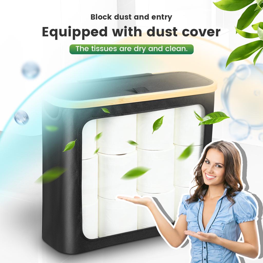 Foldable Toilet Paper Basket Oxford Cloth Roll Paper Storage box with Lid Holds 9-12 Rolls Bathroom Bedroom Roll paper organizer