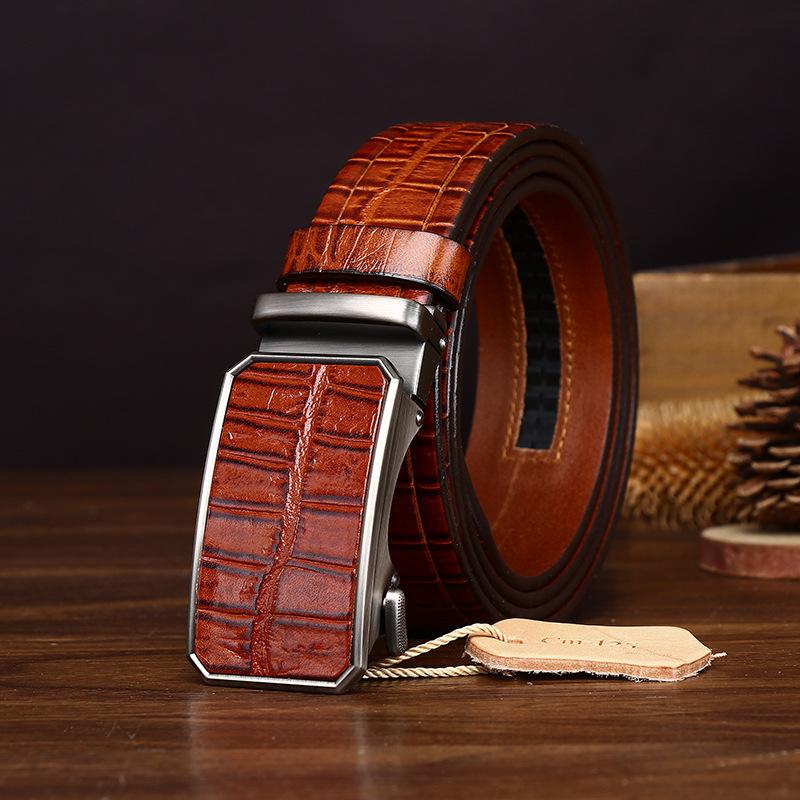 High-End Business Light Luxury Crocodile Embossed Belt Men'S Genuine Leather First Layer Cowhide Automatic Buckle Casual Dress Pants Belt