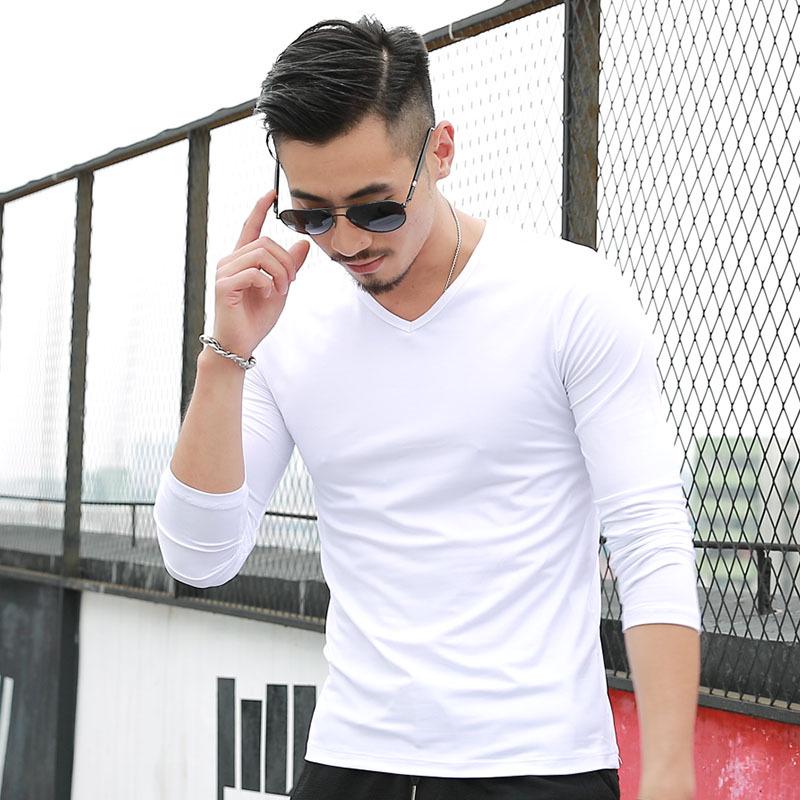 

Spring and Autumn Casual Men s Long Sleeve Solid Color T-shirt V-neck T-shirt Long Sleeve M size