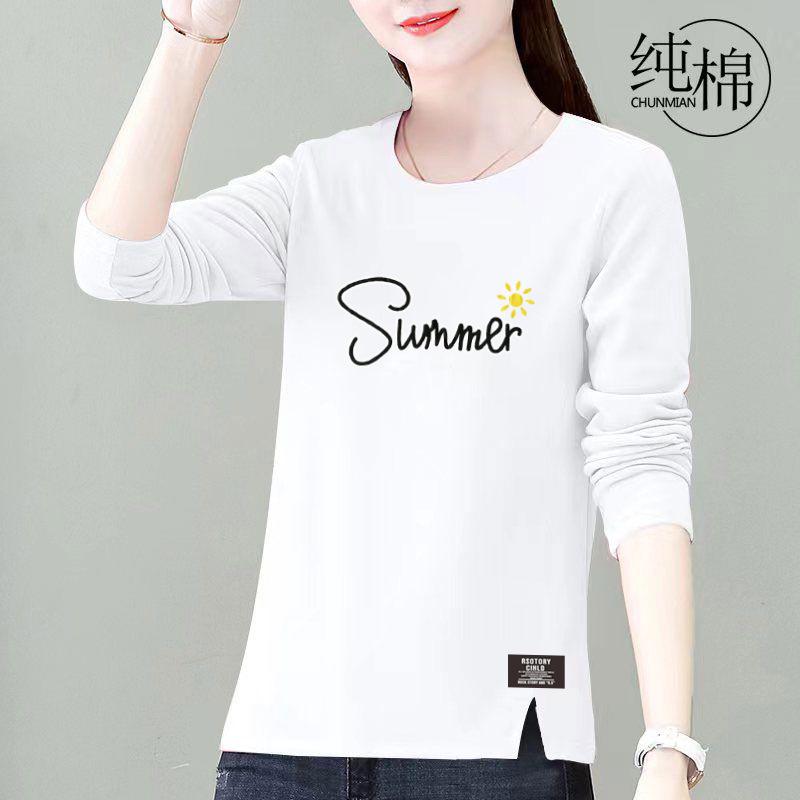 Dámské tričko s dlouhým rukávem ve velkých velikostech z čisté bavlny, 2025 korejský styl, volný střih, podzimní základní top