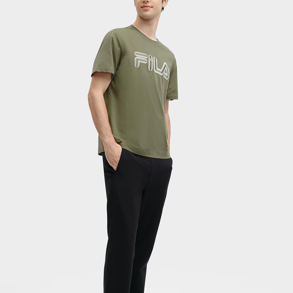 FILA Letter Logo Printed Round Neck Casual Short Sleeve T-Shirt Men Tops Banana-Coffee F11M418103F-DG