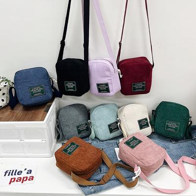 Mini Sports Cross Body Bags Women Letter Label Wild Corduroy Small Messenger Bag Girls Satchel Purse Phone Bags