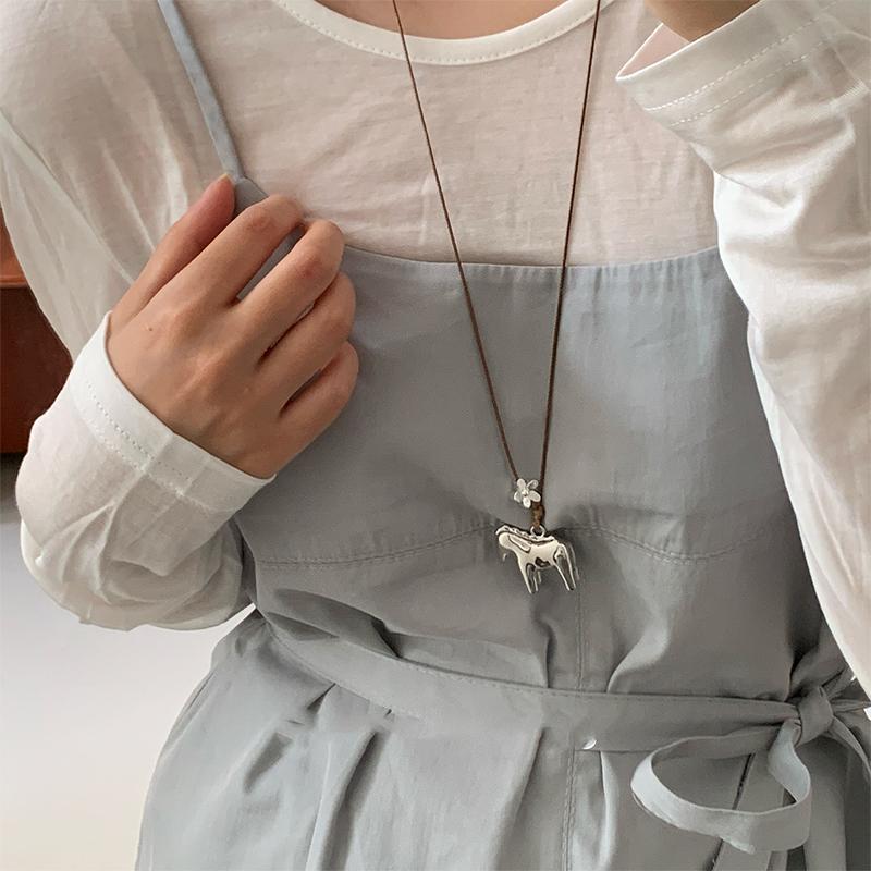 Fashion Metal Long Silver Pony Pendant Necklaces For Women Cartoon Horse Necklace Jewelry Accessories Gift