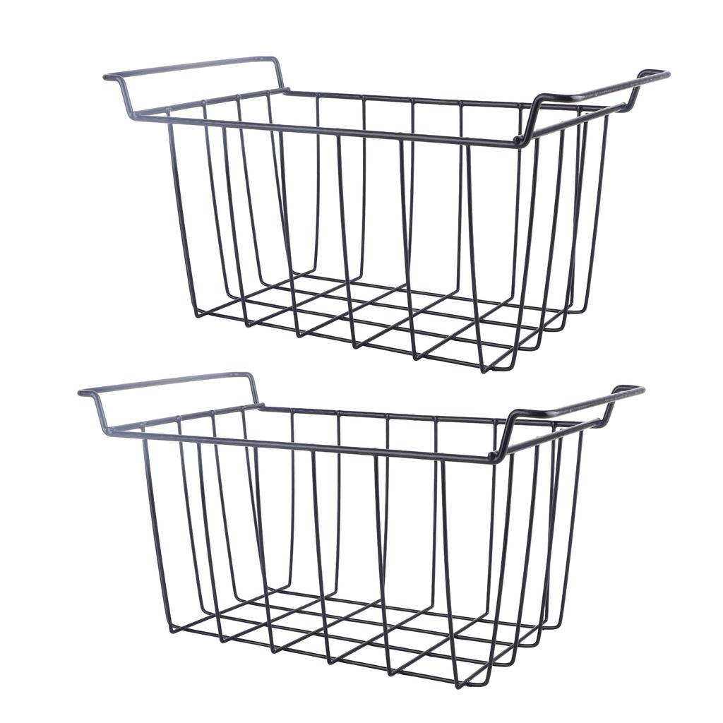 2 Pcs Freezer Wire Storage Basket PE Coated Hanging Rack Organizer Bin Black for Refrigerator Shelves