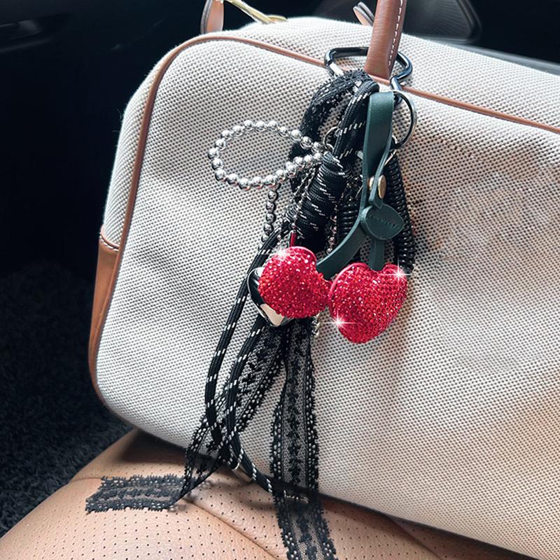 Cherry Heart Bow Beaded Handbag Pendant Cute Bag Pendant Decoration For Girls Gift