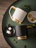 Simple Tracing Gold Mug with Cover Nordic Creative Black and White Ceramic Breakfast Cup Large Capacity Coffee Cup Water Cup