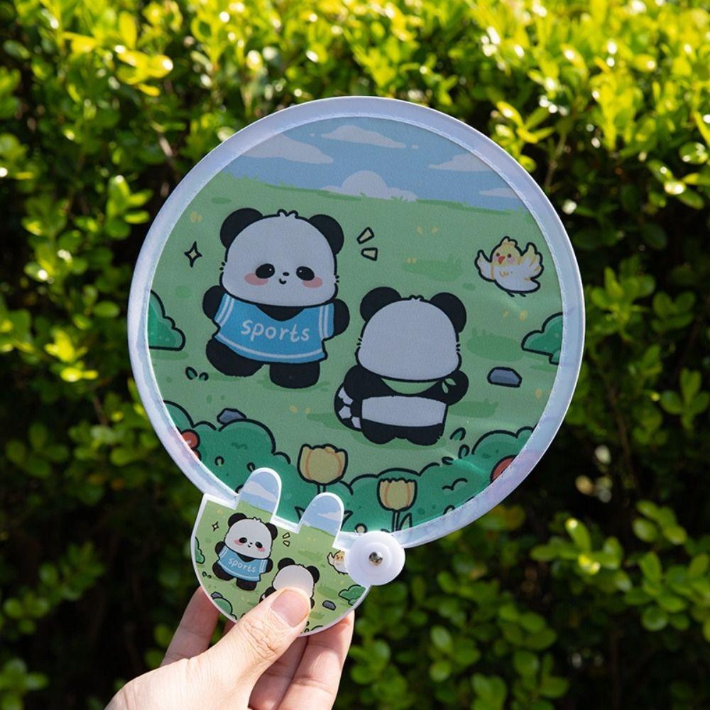 Folding Round Collapsible Pocket Fan Mini Cute Handheld Fan Portable Cartoon Pattern Foldable Fan