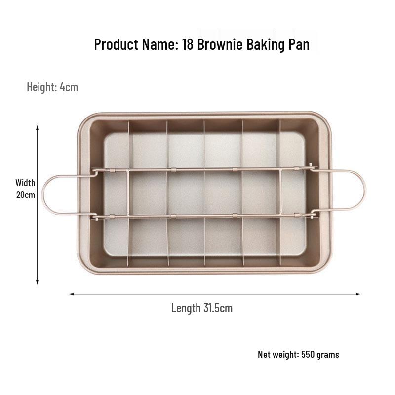 In Stock Non-Stick, Fixed Bottom 18-Cavity Brownie Pan - Square Cake and Bread Baking Mold