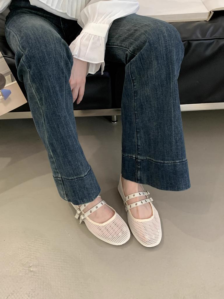 New Knitted Color-block Women's Flat Shoes Dressy Ballet Flats Casual Striped Straps Pointed Toe Loafers Female Zapatos Mujer