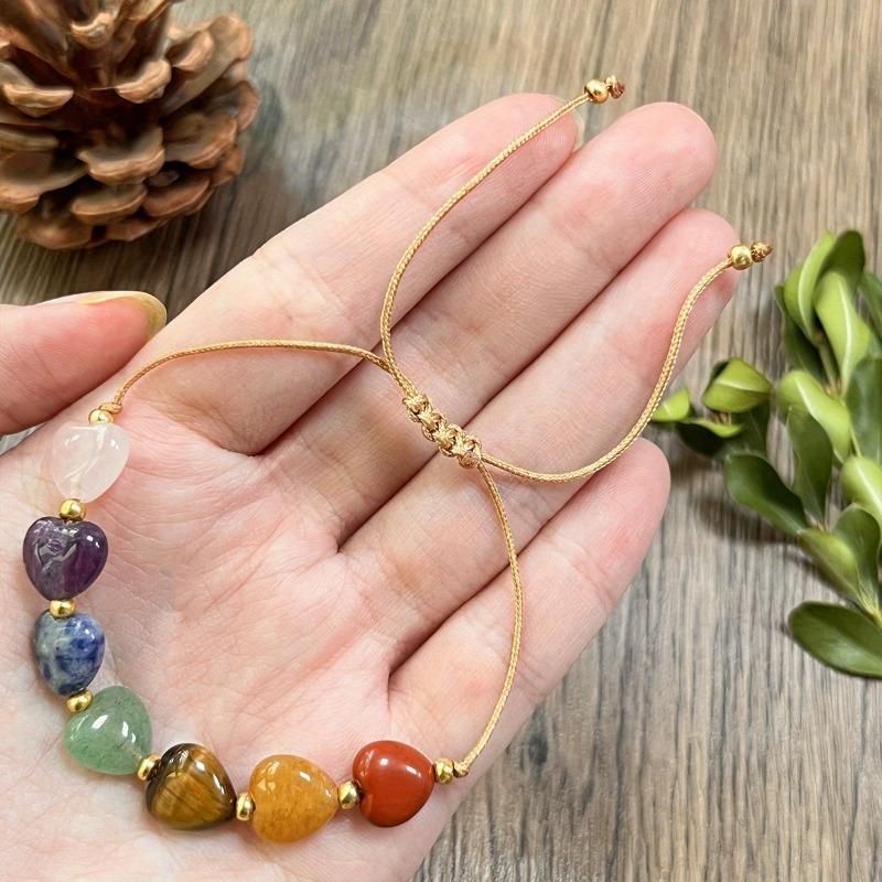 Bohemianový tkaný náramek se 7 čakrami a srdcem, pro všímavost, dárek na Valentýna, Den matek, pro každodenní nošení i zvláštní příležitosti