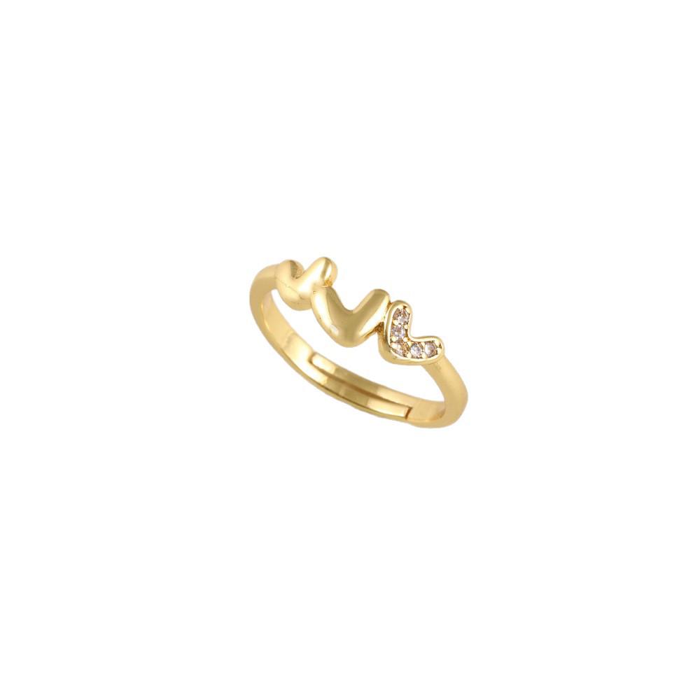 18 Karat Vergoldeter Herzförmiger Ring für Damen mit Mikrofassierten Zirkonia und Verstellbarem Dünnen Band