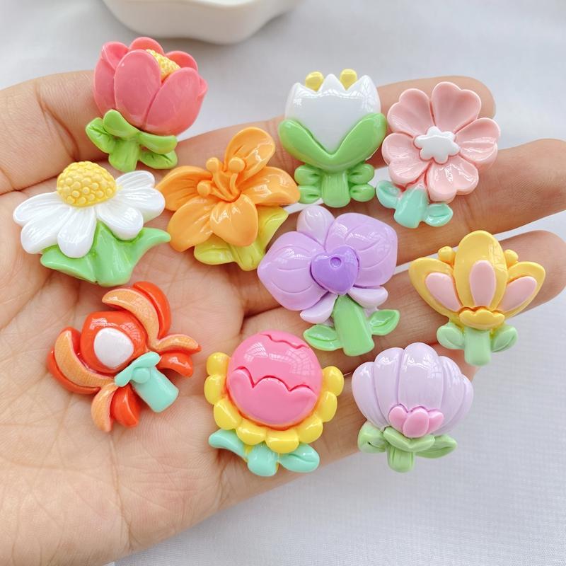 

10Pcs New Cute Cartoon Flower Series Flat Back Resin Scrapbooking DIY Jewelry Hairpin Craft Decoration Accessorie