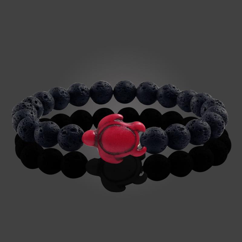 Bracciale con Perline Tartaruga Marina Estiva per Uomo Charms Braccialetti con Pietre Naturali Lava Nera Elastici Gioielli Boho da Donna Regali