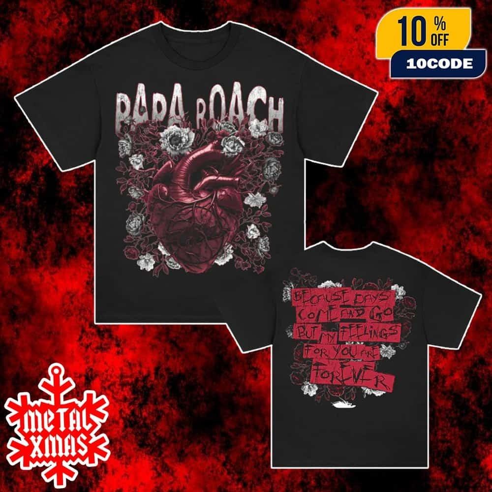 Papa Roach Rock Band New Merch 2026 Arrivals Heart And Roses Unisex T-Shirt All XXL