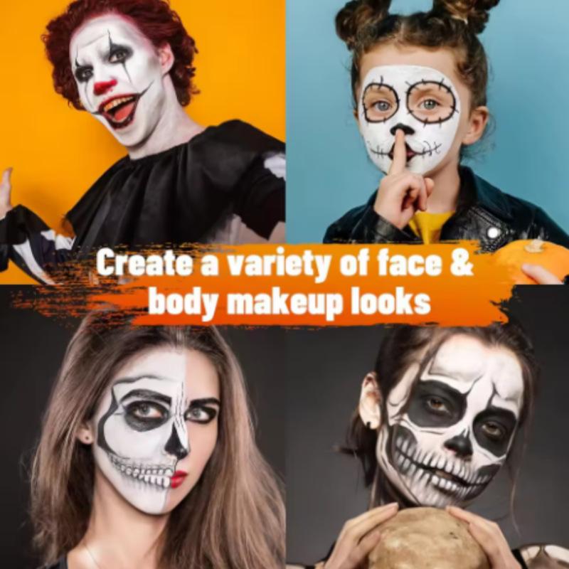 Duży Zestaw Farb do Malowania Twarzy i Ciała Czarno-Biały do Sztuki, Teatru lub na Halloween