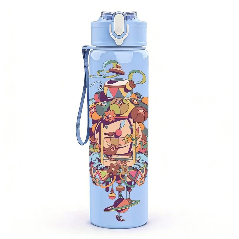 1PC Tower Swirl Abstract Graffiti Art 750ml Color Plastic Sports Water Bottle Leakproof Flip Straw Lid Suitable for Sports Office Home Use