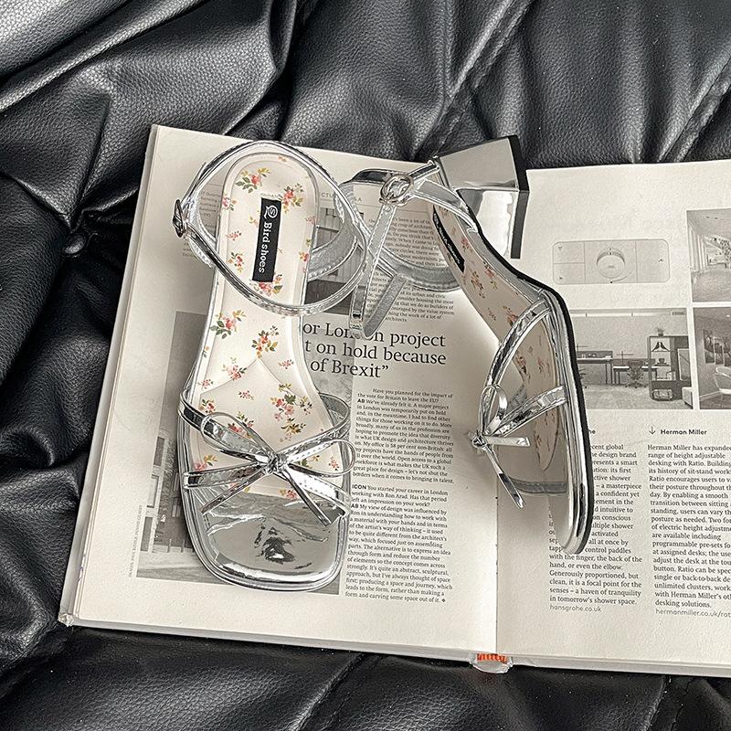 Fashion Yama Roman high-heeled slippers 2025 summer new thin strips with open-toed buckle straps medium-heeled sandals women