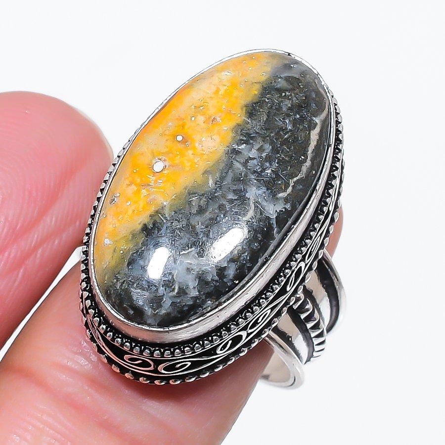 

Natural Bumble Bee Jasper 925 Sterling Silver Jewelry Ring Size 9.5 A7D10