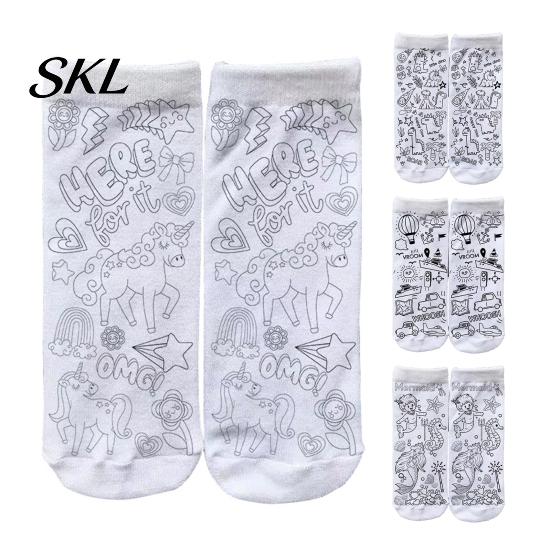 Unique Hand Painted Gift for Besties DIY Coloring Socks Kids Adults, Creative Doodle Socks, Color Your Own Drawing Fabric Markers Kit Craft