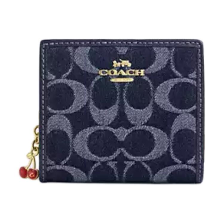 

New COACH Coated Canvas Snap Closure Wallet Mini Women s Blue CAA86-IMXIA 10.7*2.5*8.9CM