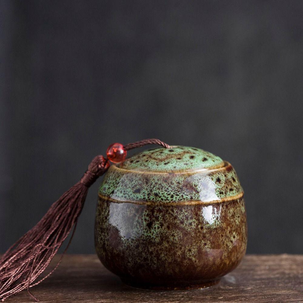 Colorful Tea Jar Ceramic Coffee Canister Retro Sealed Pot  Home Decor