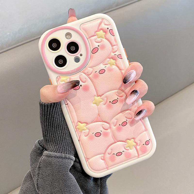 Husă de porc roz drăguț pentru Iphone 14 Pro Max 13 11 12 14 Plus Husă de protecție din piele PU de moda Funda din silicon moale de desene animate