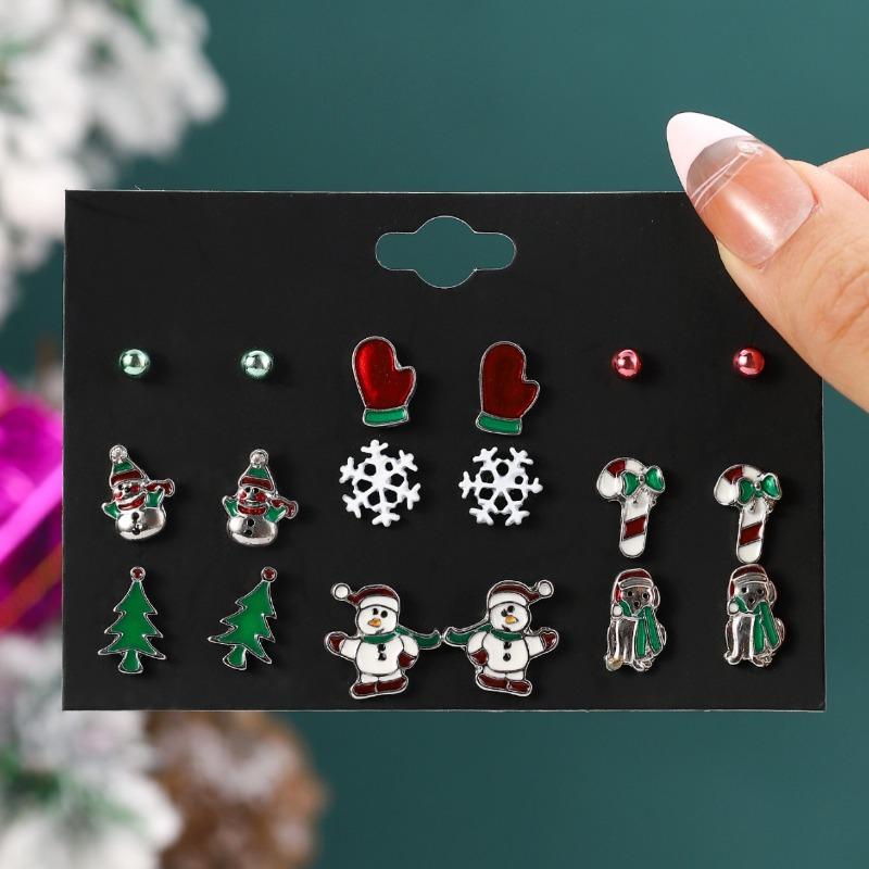 Pair/set of hot-selling Christmas cartoons, cute personalized Christmas tree, snowman alloy material stud earrings set