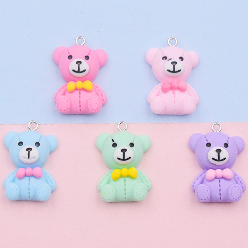 Colorful Resin Bow Bear Charm Earrings & Keychain Pendants