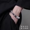 Natural Obsidian Map Stone Sterling Silver Bracelet for Couples, New Chinese Style Six-character Mantra Fortune Bead Traditional Chinese Culture