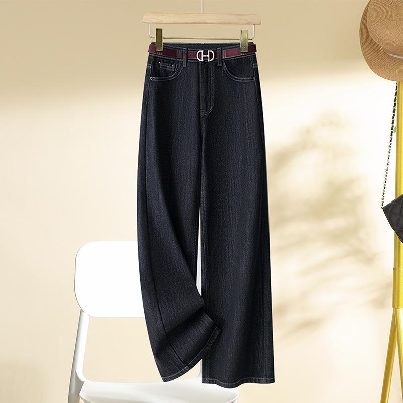 

Women s Fleece-Lined Wide-Leg High-Waisted Jeans, Winter 2024 - Black Slimming Pants 26 [85-95 lbs]