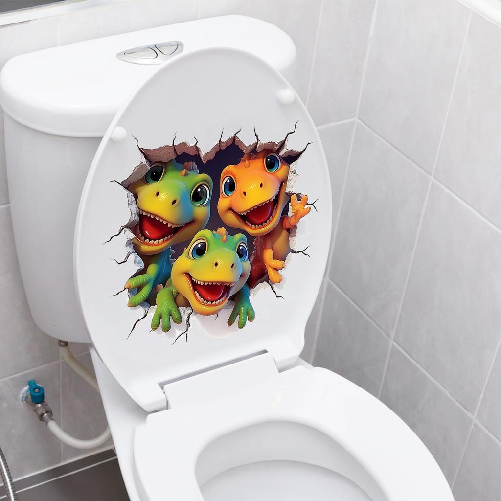 Creative 3D Breaking Wall Dinosaur Toilet & Wall Sticker Self-Adhesive Removable for Kids Bedroom Living Room Home Decor