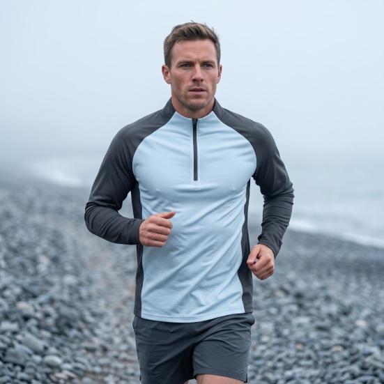 Men’s Active Quick Dry Summer Wear Casual Long Sleeve Shirts Half-zip