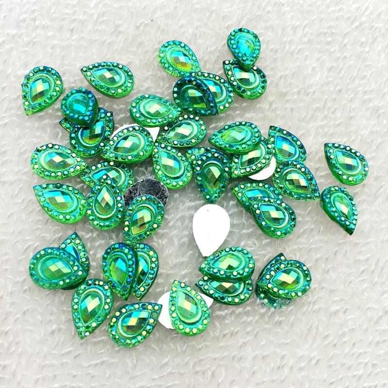 Gör-det-själv 100st 8*12mm Dropp AB Platt rygg strass Sten Kristall för Bröllopsdekoration Klädtillbehör knappar -A48