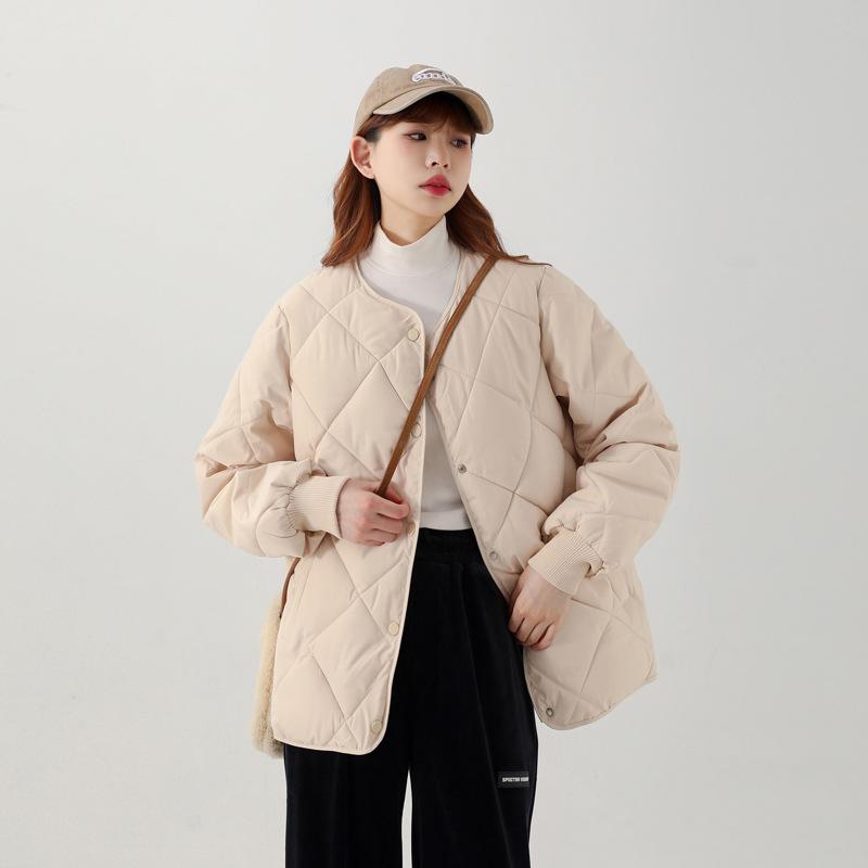 Short Women's Round Neck Light Cotton-padded Jacket New Seamless Cotton-padded Jacket In Autumn and Winter.