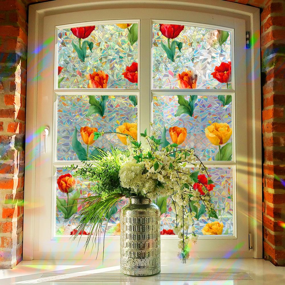 Laser-cut Romantic Tulip Home Decorative Electrostatic Adhesive Glass Decal