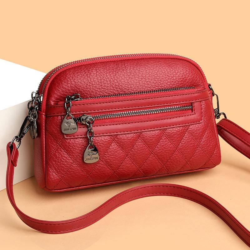 Textured rhombus embroidery thread simple soft leather medium mother small square bag new fashionable versatile shoulder messenger bag