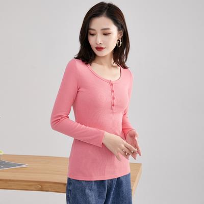 Nouveau Haut de Base Tendance pour Femmes Tempérament Femmes Coupe Slim Col Rond Manches Longues T-shirt