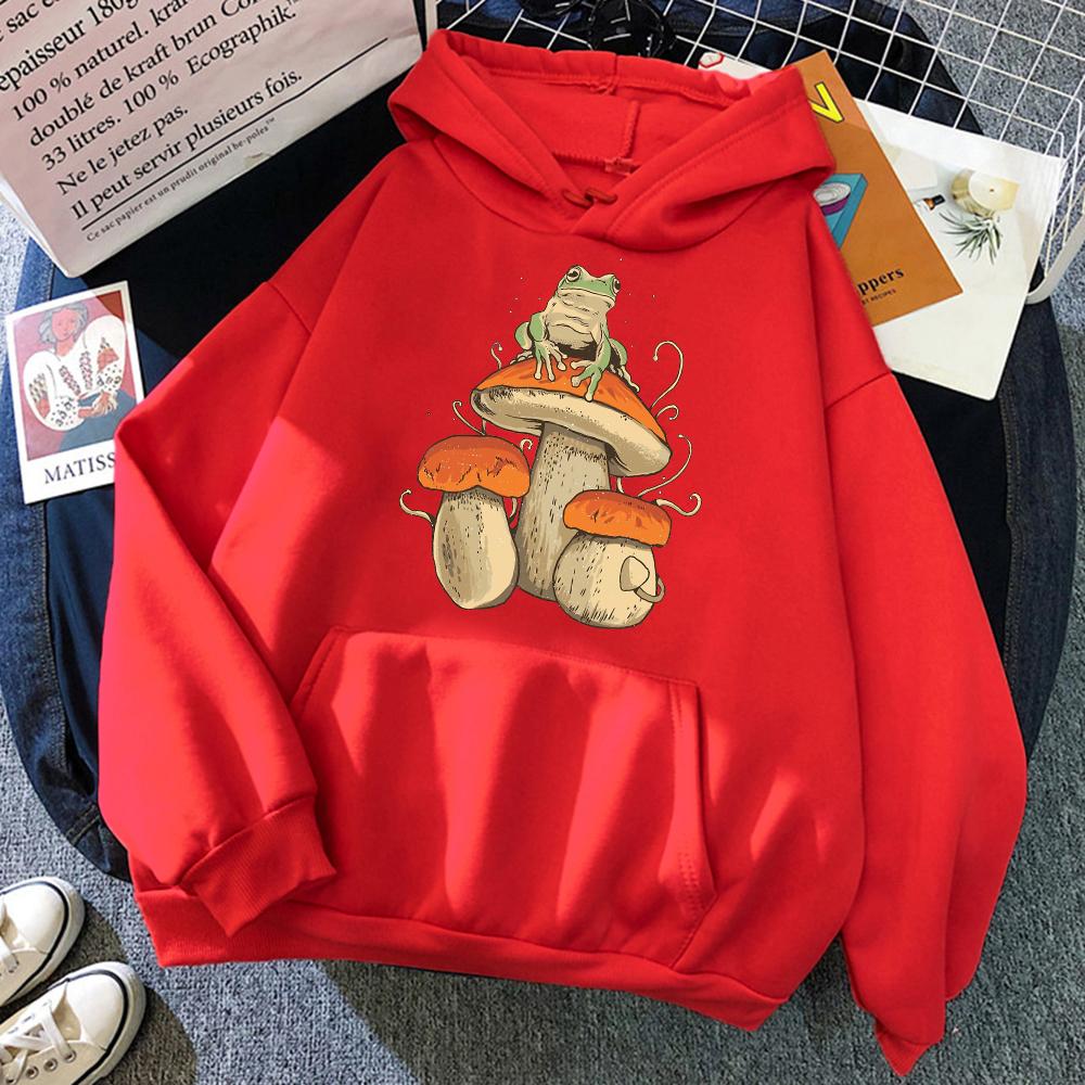 Funny Frog Print Round Neck Hoodie Aesthetic Mushroom Pattern Hoodie Women Unisex Fashion Long Sleeved Hoodie Fashion Pullover Casualwear