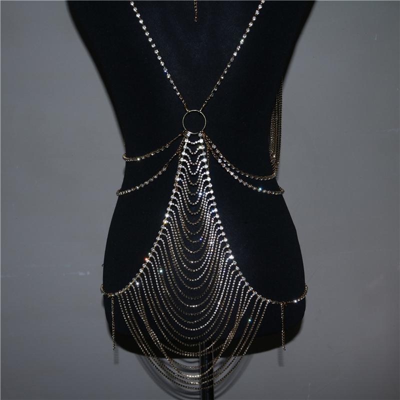 Luoyan Shining Ladies Nightclub Sexy Crystal Top Skirt All-In-One Jewelry Girls Wearing Bra Chain Sexy Bikini Lingerie