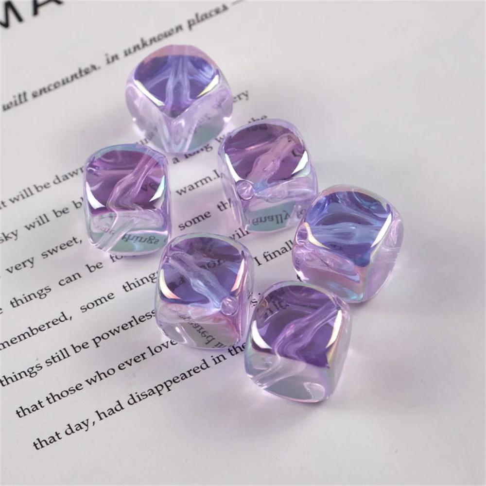 CH39 New Ice Cube Translucent Square Bead Diagonal Hole Candy-colored Exquisite Beaded Acrylic Jewelry Material Accessories