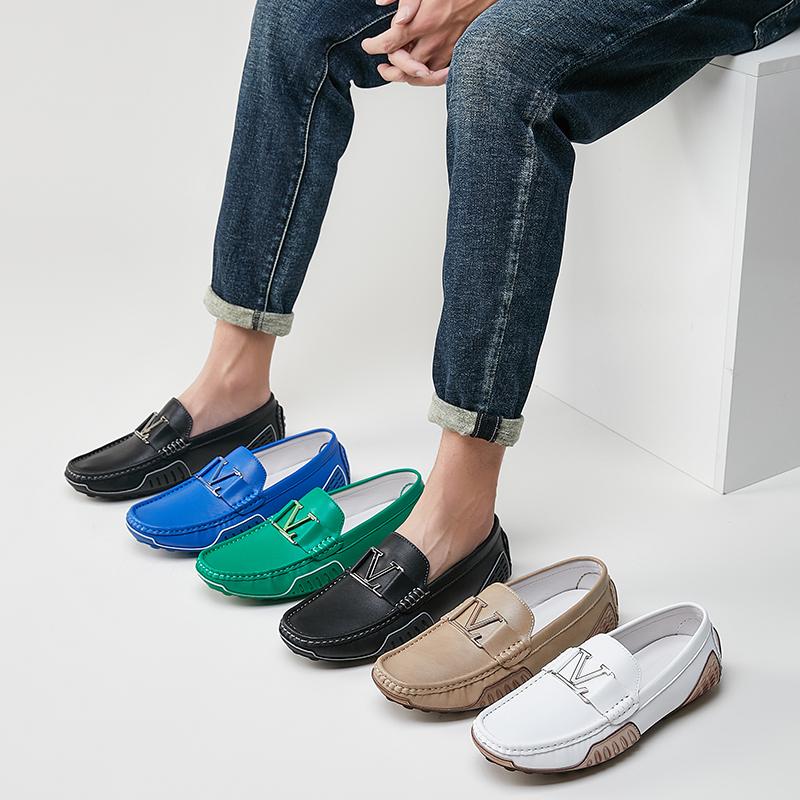 High Quality Men's Casual Leather Shoes Cowhide Loafers Soft Luxury Pea Shoes Genuine Leather Men's Flats Driving Shoes
