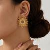 Stainless Steel Sunflower Earrings For Women Luxury 18K Gold Flower Titanium Steel Stud Earrings Premium Ear Jewelry