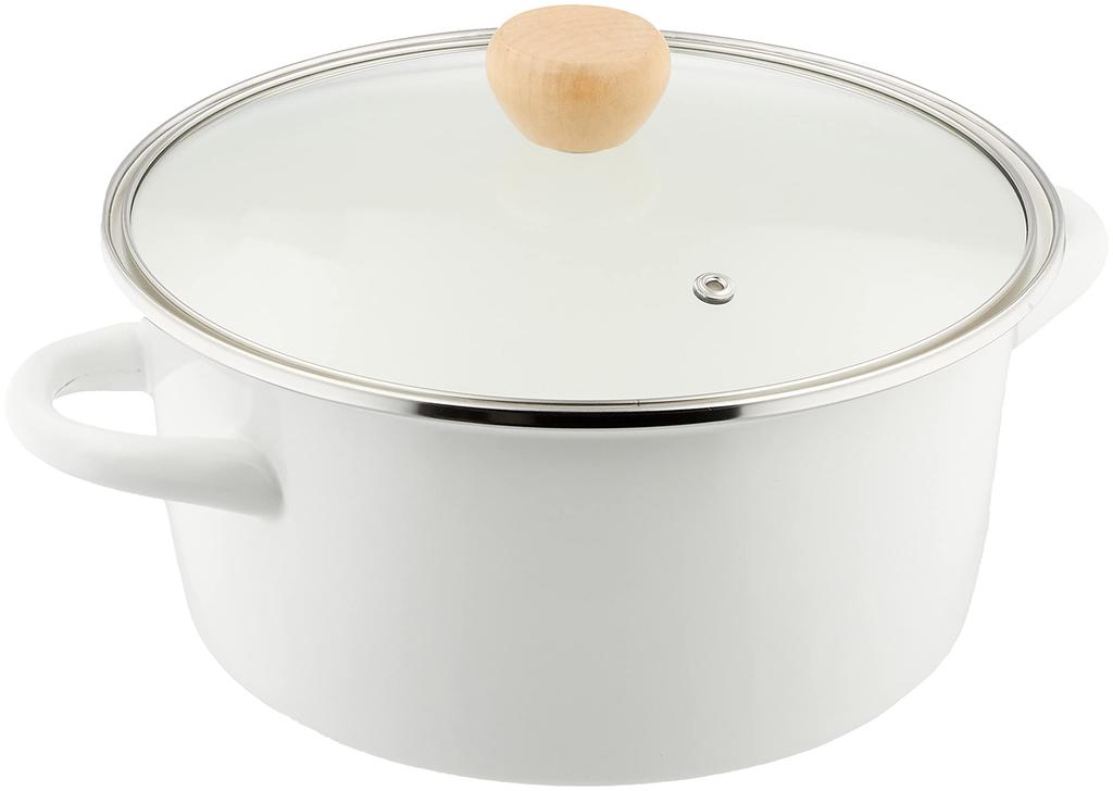 Pearl Metal Crevia Enamel Glass Lid Pot with Handle 22cm White