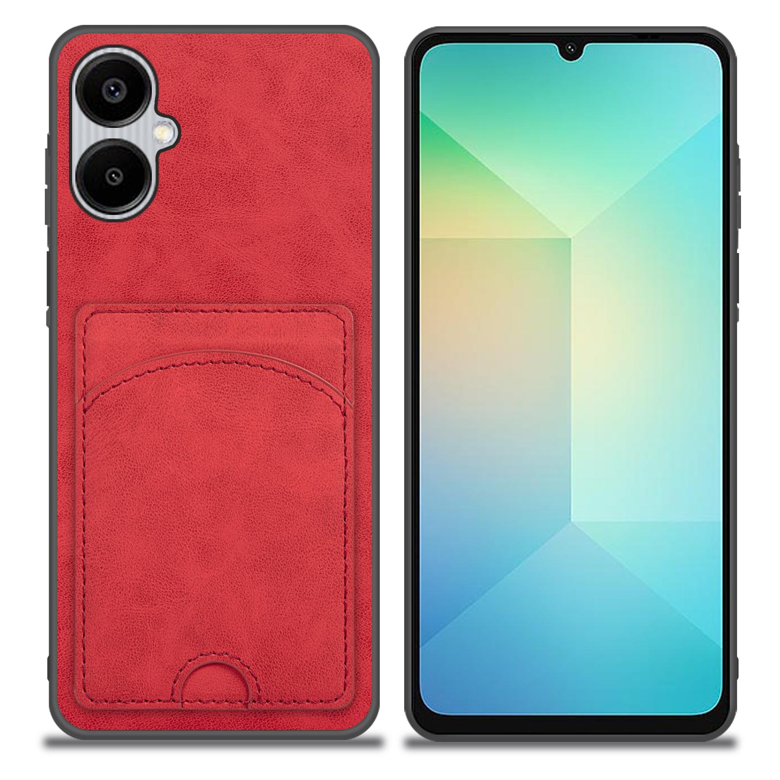 

For Samsung Galaxy A06 4G Case Kickstand Leather Coated TPU Phone Cover with Card Slot Red