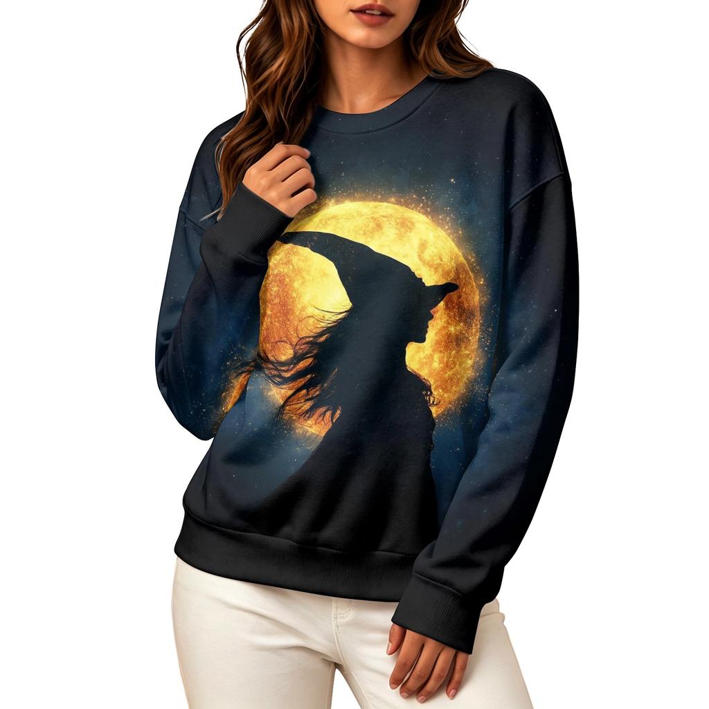 Women's Fashion Casual Long Sleeve Crewneck Sweatshirt with Halloween Print