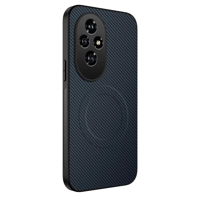 Magnetic Silicone Case For Honor 400 Pro Lite 200 Smart Wireless Charging Carbon Fiber PU Leather Texture Soft Cover Phone Cases