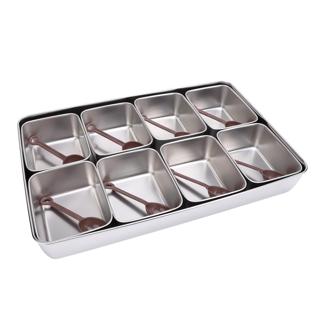 Condiment Caddy Server with 8 Containers Serving Tray Platter with 8 Spoons for Bar Accessories Fruit Salad Party