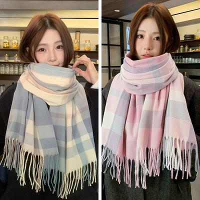 Plaid Scarf Women'S Korean Version Of The  Trend Autumn And Winter Warmth Imitation Cashmere Dual-Purpose Shawl Plus College